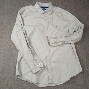 Tommy Hilfiger Men XL Custom Fit Button Down Shirt Khaki Tan Stretch Long Sleeve